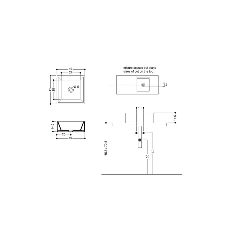 lavabo d'appoggio 40x40 senza piano rubinetteria axa - lavabi d'arredo