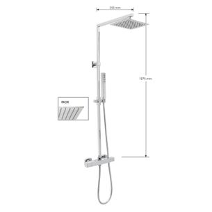 KIT COLONNA DOCCIA QUANDRATA,SOFFIONE QUADRATO INOX mm 300x300,TERMOSTATICO QUADRATO CON DEVIATORE,FLESSIBILE cm 150 E DOCCETTA QUADRATA IN ABS. FINITURA CROMATA - 13097/30