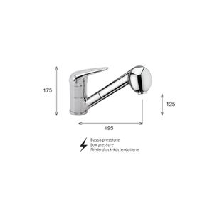 MISCELATORE MONOCOMANDO CUCINA CON DOCCIA ESTRAIBILE FUSION FN70 DEB BP - BASSA PRESSIONE