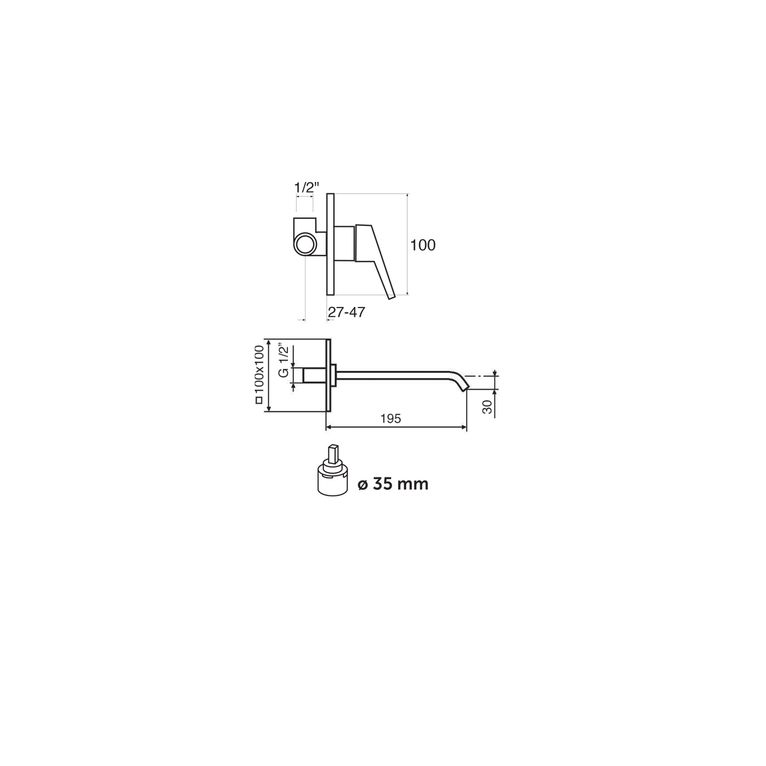 miscelatore monocomando lavabo incasso orizzontale senza scarico tekno tk2 27