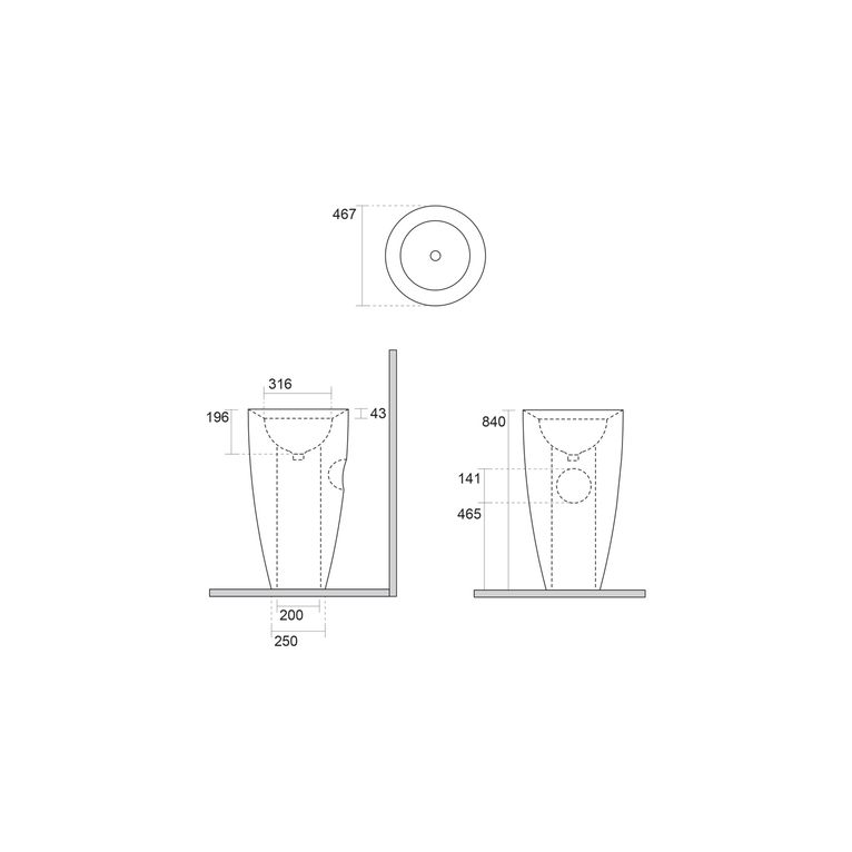 lavabo freestanding scarico parete ø 46 cm axa - db