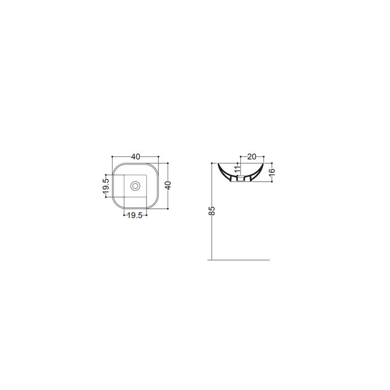 lavabo d'appoggio 40x40 axa - ciotola