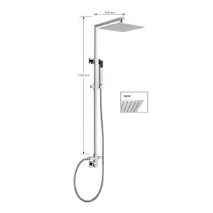 KIT COLONNA DOCCIA QUADRATA CON DEVIATORE,SOFFIONE QUADRATO INOX mm 300x300,PRESA ACQUA,FLESSIBILE cm 150 E DOCCETTA QUADRATA IN ABS. FINITURA CROMATA - 13097 B/30