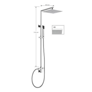 KIT COLONNA DOCCIA QUADRATA CON DEVIATORE,SOFFIONE QUADRATO ABS mm 200x200,PRESA ACQUA,FLESSIBILE cm 150 E DOCCETTA QUADRATA IN ABS. FINITURA CROMATA - 13095 B/20