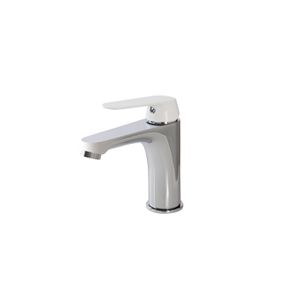 MISCELATORE LAVABO CROMATO  CON LEVA BIANCO OPACO CON PILETTA CLICK CLACK 1" 1/4 E FLESSIBILI SERIE DREAM