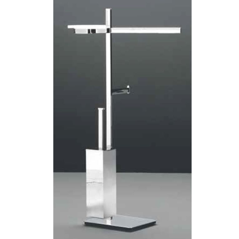 piantana porta asciugamani portasapone portarotolo con scopino cromo e vetro trasparente serie slim capannoli