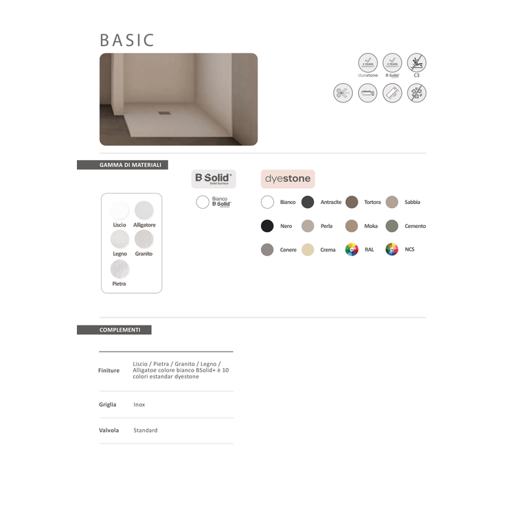 piatto doccia solidstone effetto pietra altezza cm 3 cm 68x93