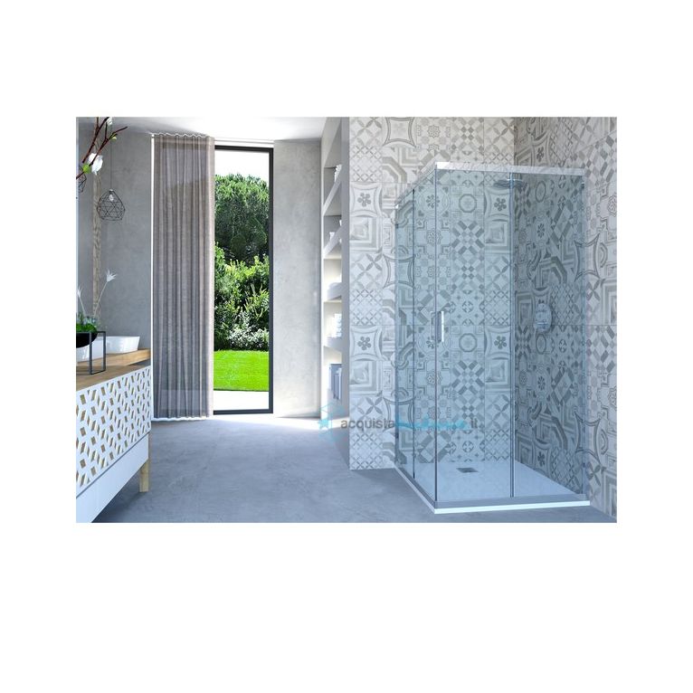 box doccia 66x97 cm angolare porta scorrevole trasparente