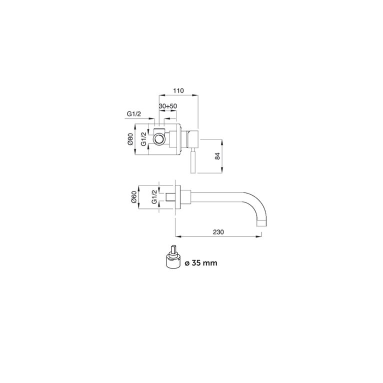 miscelatore monocomando lavabo incasso orizzontale senza scarico nero opaco minimal mn27