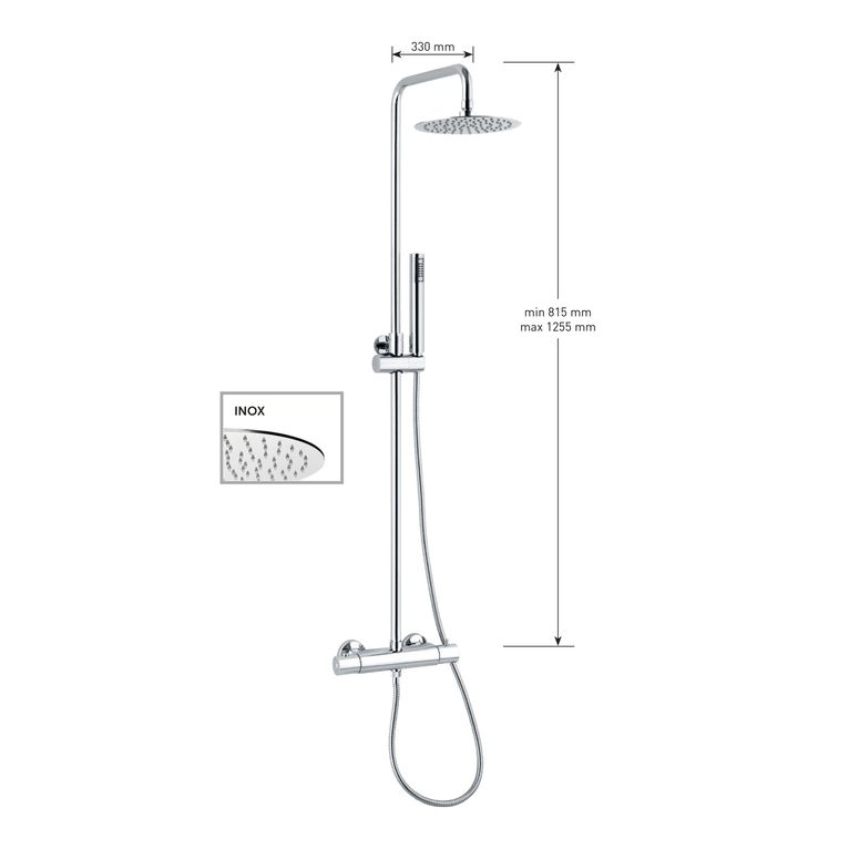 kit colonna doccia cilindrica con soffione inox diametro mm 200,termostatico cilindrico dotato di deviatore,flessibile cm 150 e doccetta cilindrica in abs. finitura cromata - 13077/20