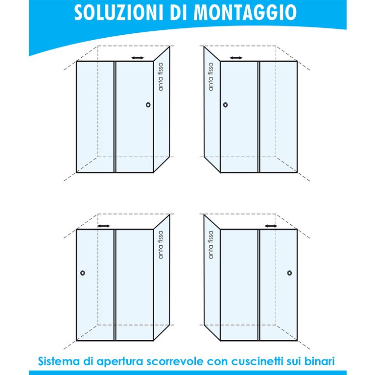 box doccia angolare anta fissa porta scorrevole 90x90 cm trasparente