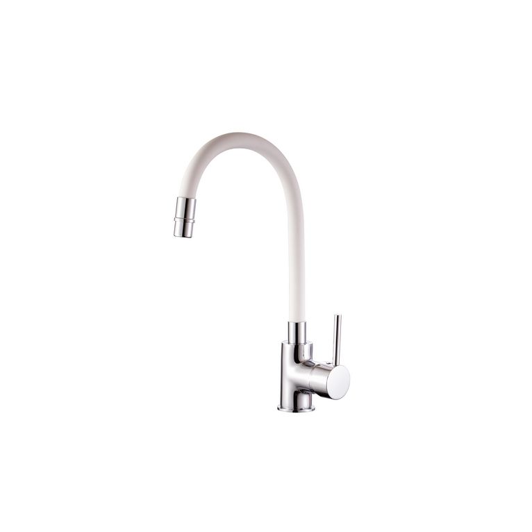 miscelatore cucina canna flessibile e girevole colore bianco completo di flessibili serie mc