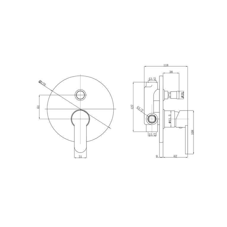 miscelatore doccia incasso a 2 vie cromato serie hh