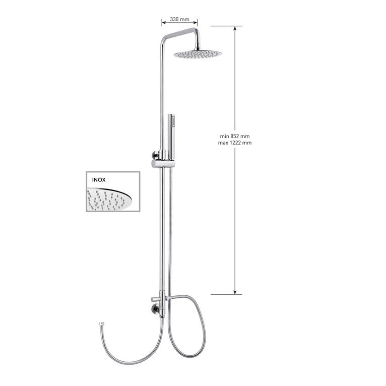 kit colonna doccia  cilindrica con deviatore e soffione inox diametro mm 300,flessibile cm 60,presa acqua,flessibile cm 150 e doccetta cilindrica. finitura cromata - 13077 a/30