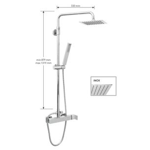 KIT COLONNA DOCCIA CILINDRICA CON DEVIATORE,SOFFIONE QUADRATO INOX mm 200x200, MISCELATORE QUADRATO,FLESSIBILE cm 150 E DOCCETTA QUADRATA IN ABS. FINITURA CROMATA - 13089/20
