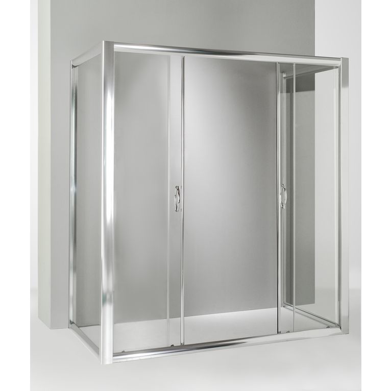 box doccia 3 lati con 2 ante fisse e porta scorrevole 65x170x65 cm trasparente 