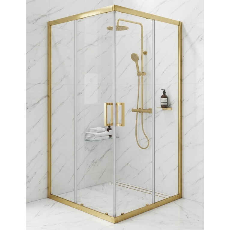 box doccia 60x60 cm angolare porta scorrevole trasparente dorato serie oro gold