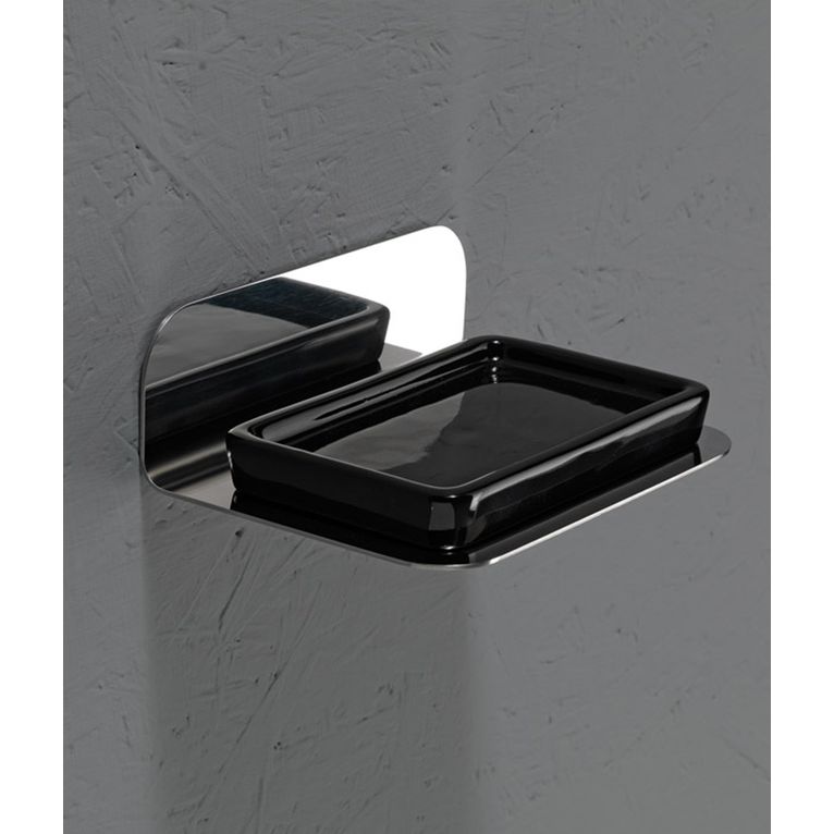 portasapone singolo acciaio satinato e ceramica nero serie cut capannoli