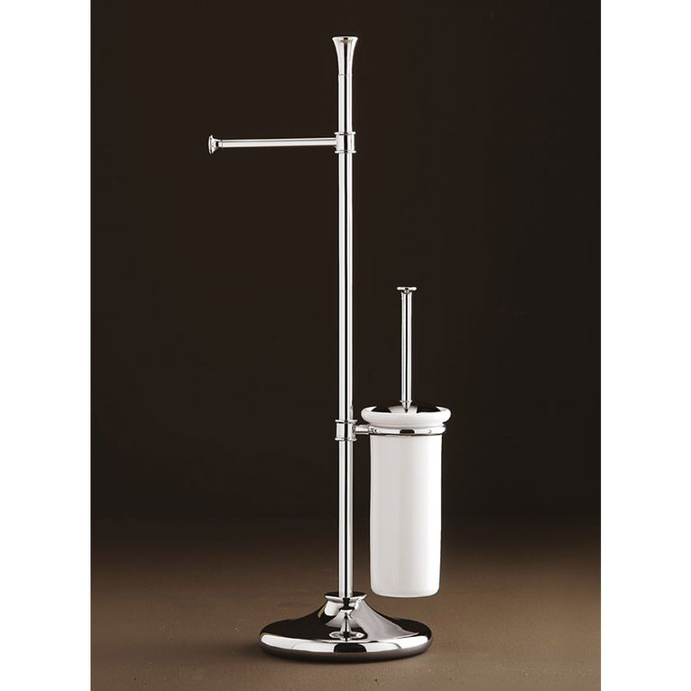 piantana portarotolo con scopino cromo e ceramica bianco serie area capannoli