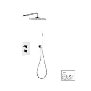 KIT SOFFIONE CILINDRICO INOX DIAMETRO mm 200 CON TERMOSTATICO INCASSO DOCCIA,DEVIATORE A 2 USCITE + KIT DOCCIA CILINDRICO CON PRESA ACQUA,FLESSIBILE cm 150 E DOCCETTA CILINDRICA ABS. FINITURA CROMATA - 14007/20