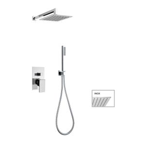 KIT SOFFIONE QUADRATO INOX mm 200x200 CON MISCELATORE INCASSO DOCCIA,DEVIATORE A 2 USCITE + KIT DOCCIA QUADRATO CON PRESA ACQUA, FLESSIBILE cm 150 E DOCCETTA QUADRATA ABS. FINITURA CROMATA - 14019/20