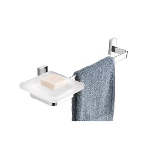 PORTA ASCIUGAMANI CON PORTASAPONE CROMO E VETRO SATINATO SERIE SLIM CAPANNOLI
