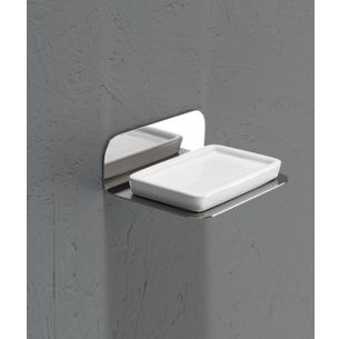 PORTASAPONE SINGOLO ACCIAIO SATINATO E CERAMICA BIANCO SERIE CUT CAPANNOLI