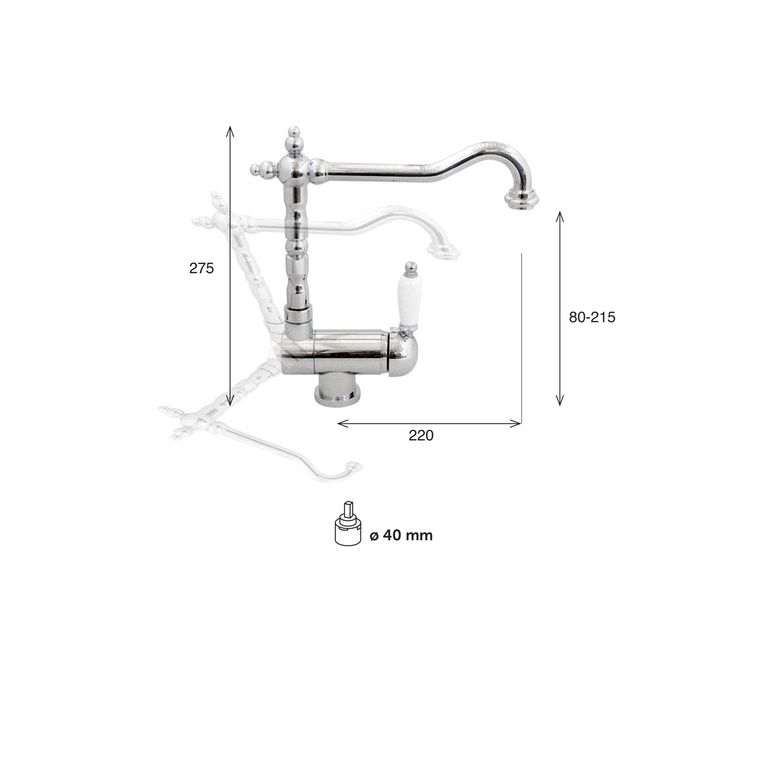 miscelatore monocomando cucina ribaltabile per sottofinestra anya an70 sf ba