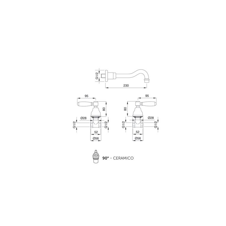 batteria lavabo incasso senza scarico king kn26