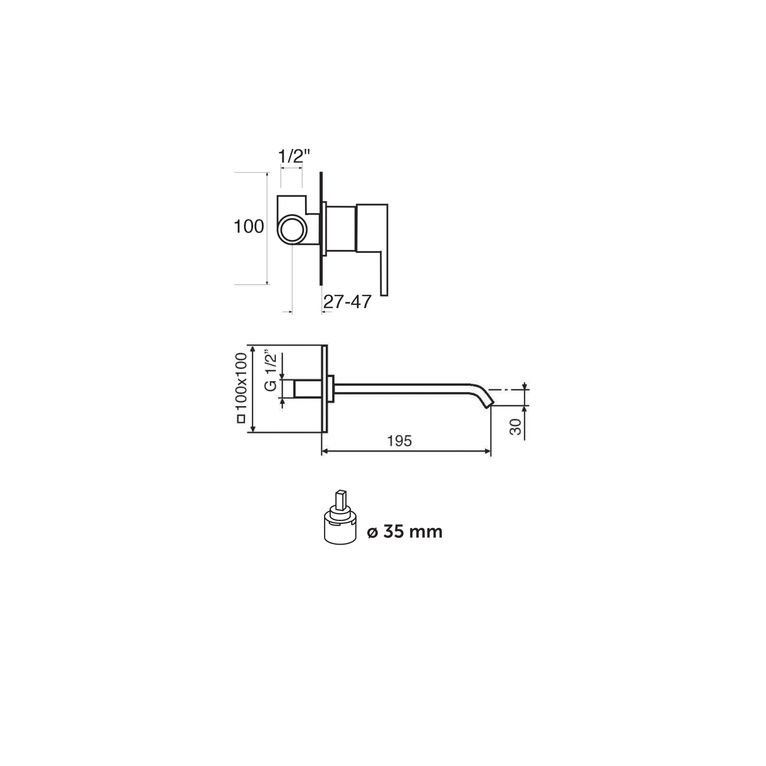 miscelatore monocomando lavabo incasso orizzontale senza scarico relax rx27