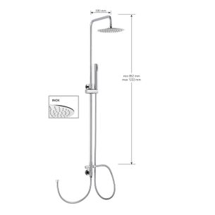 KIT COLONNA DOCCIA  CILINDRICA CON DEVIATORE E SOFFIONE INOX DIAMETRO mm 200,FLESSIBILE cm 60,PRESA ACQUA,FLESSIBILE cm 150 E DOCCETTA CILINDRICA. FINITURA CROMATA - 13077 A/20