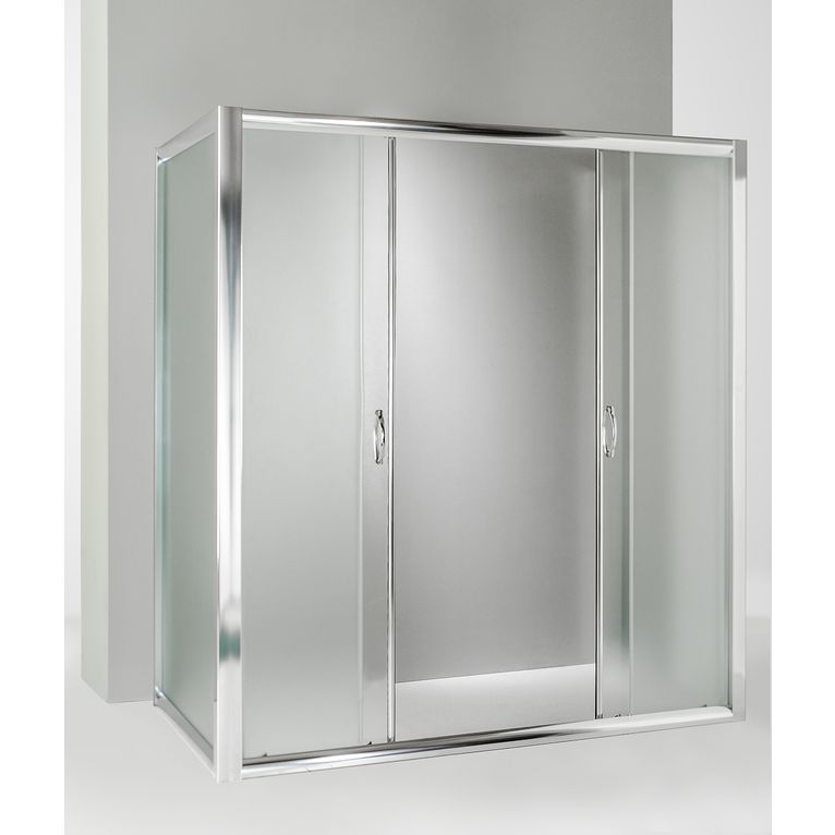 box doccia 3 lati con 2 ante fisse e porta scorrevole 80x165x80 cm opaco