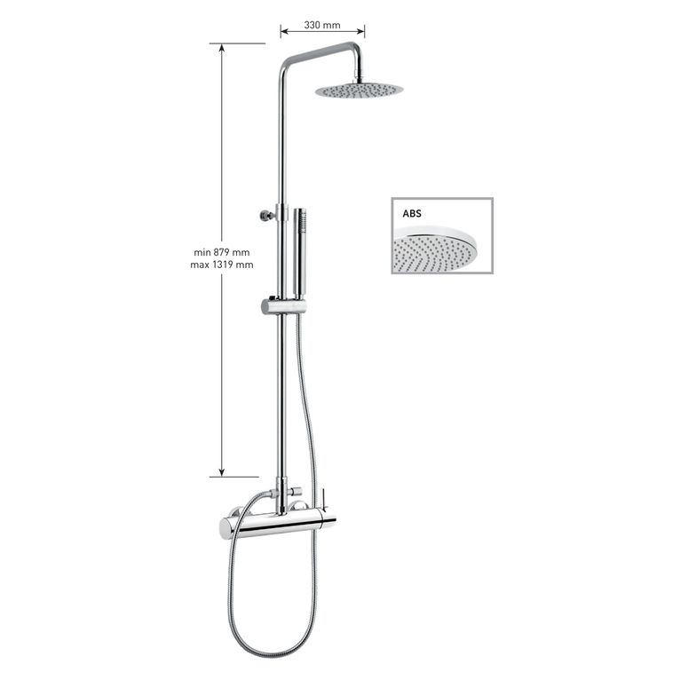 kit colonna doccia cilindrica con deviatore,soffione abs diametro mm 200,miscelatore cilindrico,flessibile cm 150 e doccetta cilindrica in abs. finitura cromata - 13078/20