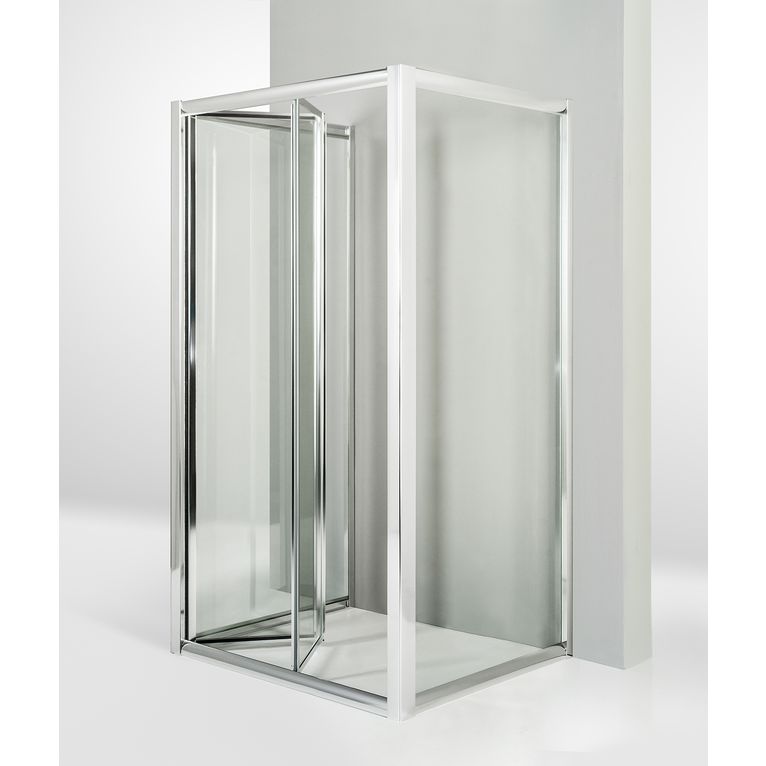 box doccia 100x100x100 cm 3 lati con 2 ante fisse e porta a soffietto trasparente