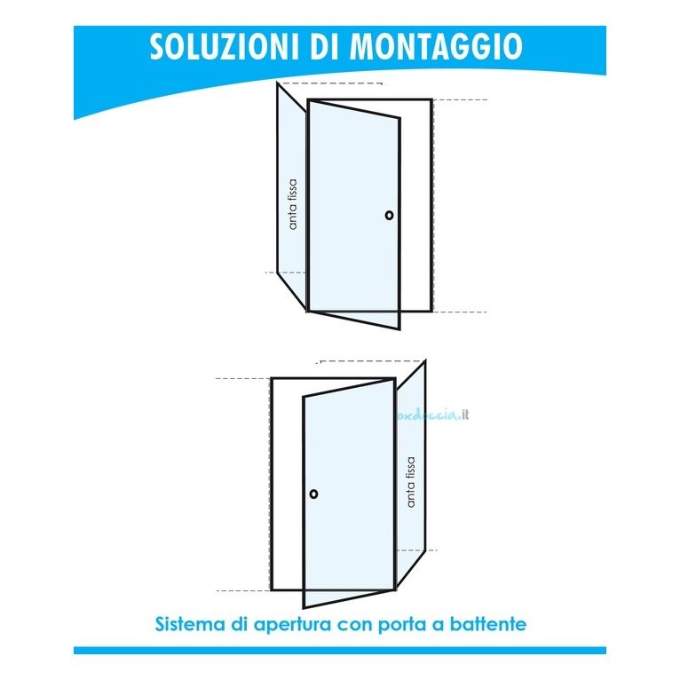box doccia angolare anta fissa porta battente 70x90 cm opaco