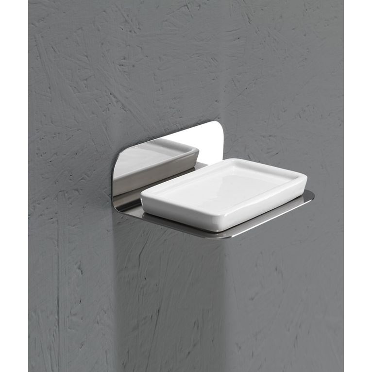 portasapone singolo acciaio satinato e ceramica bianco serie cut capannoli
