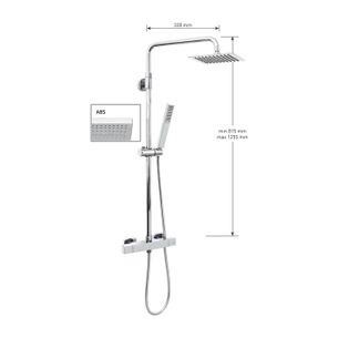 KIT COLONNA DOCCIA CILINDRICA CON SOFFIONE QUADRATO ABS mm 200x200,TERMOSTATICO QUADRATO DOTATO DI DEVIATORE,FLESSIBILE cm 150 E DOCCETTA IN ABS. FINITURA CROMATA - 13086/20
