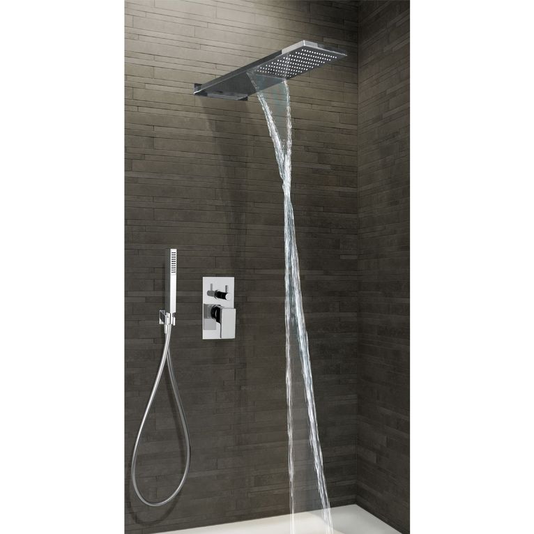 pacchetto doccia completo con soffione doccia rettangolare con cascata,mix incasso e kit doccia con supporto - serie 500 classic
