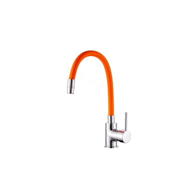miscelatore cucina canna flessibile e girevole colore arancione completo di flessibili serie mc