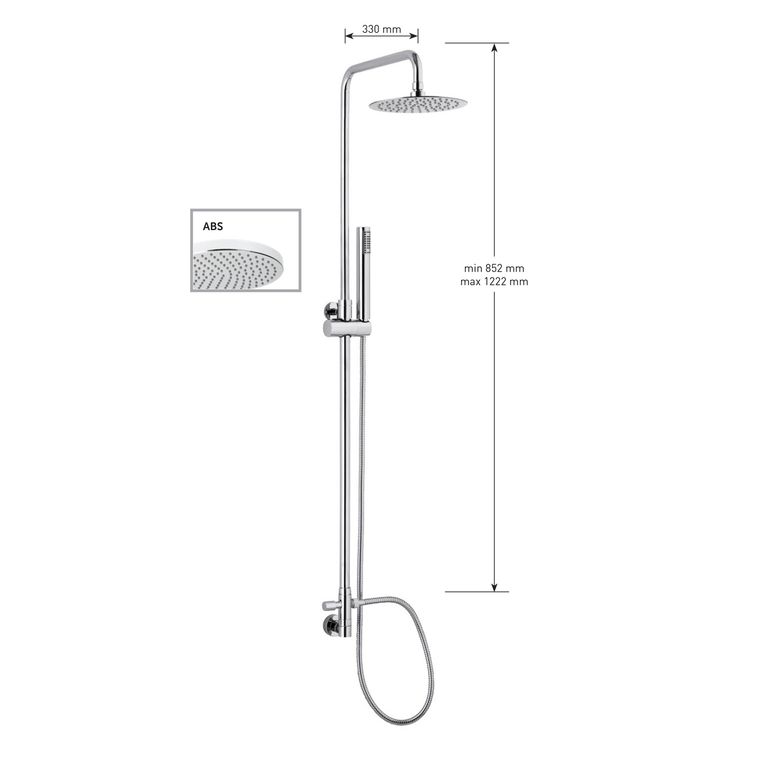kit colonna doccia cilindrica on deviatore e soffione abs diametro mm 200,presa acqua,flessibile cm 150 e doccetta cilindrica. finitura cromata - 13075 b/20