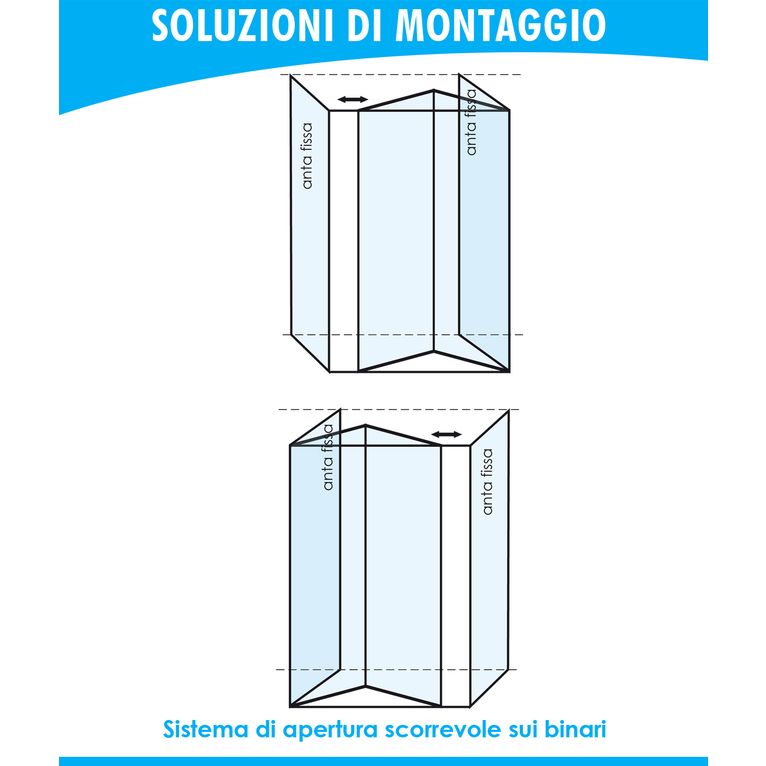 box doccia 100x100x100 cm 3 lati con 2 ante fisse e porta a soffietto trasparente