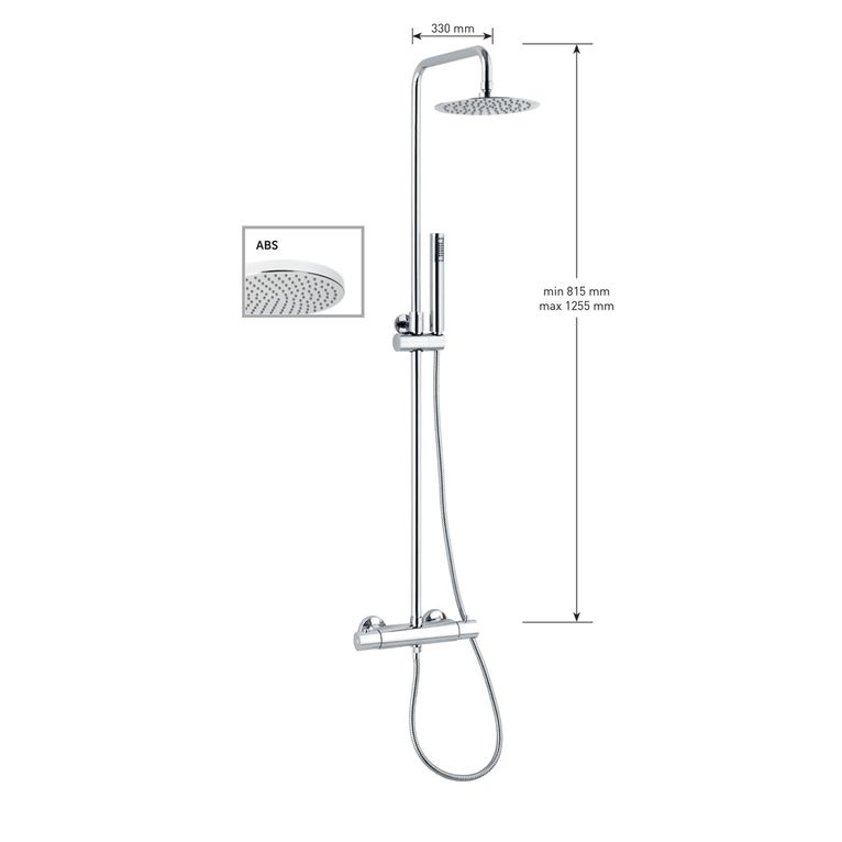 kit colonna doccia cilindrica con soffione abs diametro mm 200,termostatico cilindrico dotato di deviatore,flessibile cm 150 e doccetta cilindrica in abs. finitura cromata - 13075/20