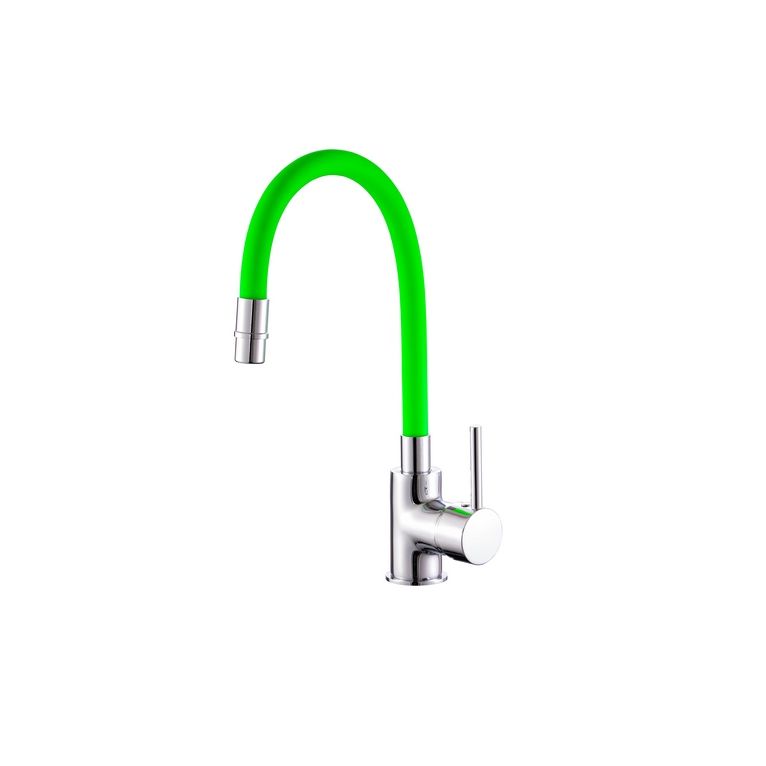 miscelatore cucina canna flessibile e girevole colore verde completo di flessibili serie mc