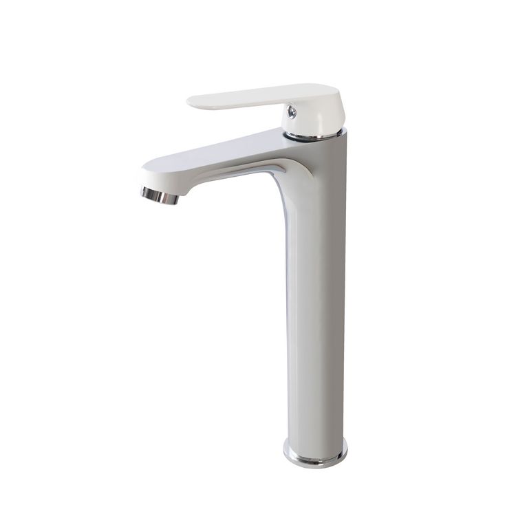 miscelatore lavabo alto cromato con leva bianco opaco con piletta click clack 1" 1/4 e flessibili serie dream
