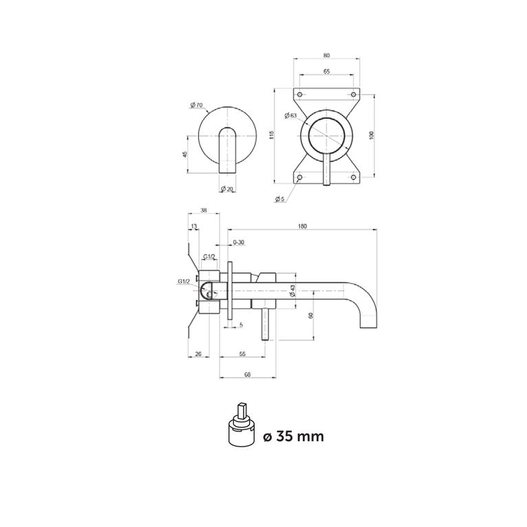 miscelatore monocomando lavabo incasso orizzontale senza incasso inox 316 ix27