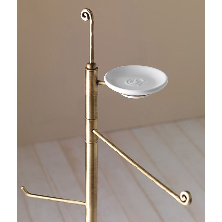 piantana porta asciugamani portasapone portarotolo con scopino bronzo satinato e ceramica bianco serie retro' capannoli