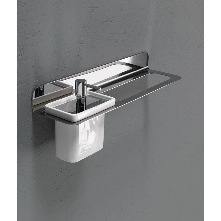 porta asciugamani con dosasapone acciaio satinato cromo e ceramica bianco serie cut capannoli
