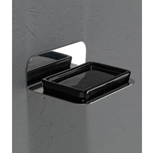 PORTASAPONE SINGOLO ACCIAIO SATINATO E CERAMICA NERO SERIE CUT CAPANNOLI