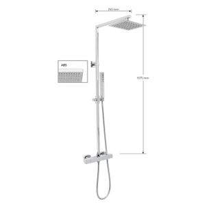 KIT COLONNA DOCCIA QUANDRATA,SOFFIONE QUADRATO ABS mm 200x200,TERMOSTATICO QUADRATO CON DEVIATORE,FLESSIBILE cm 150 E DOCCETTA QUADRATA IN ABS. FINITURA CROMATA - 13095/20