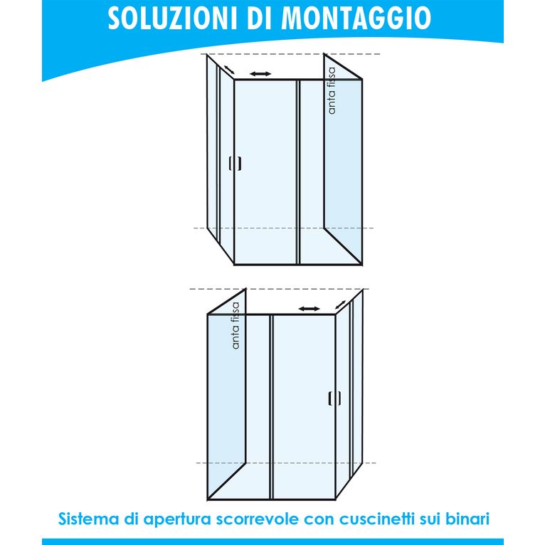 box doccia 3 lati porta scorrevole 70x90x70 cm opaco